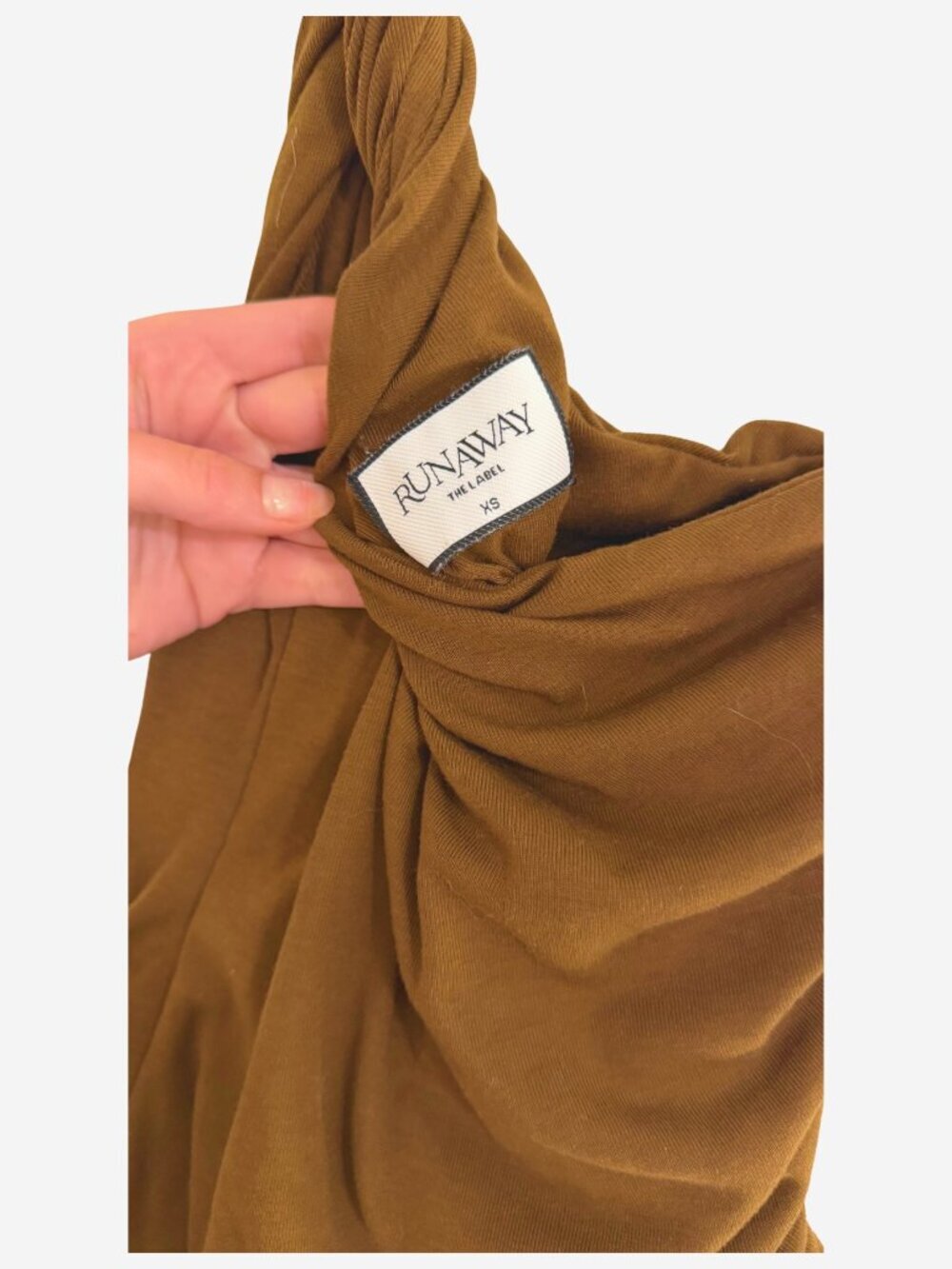 Runaway The Label Brown One Shoulder Asymmetric Ruched Top XS - Picture 3 of 3